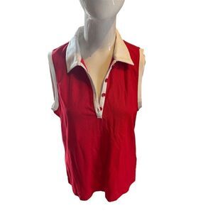 EP Pro Tech Golf Top for Women Sz L ¾ Buttons  Sleeveless Red & White NWOT